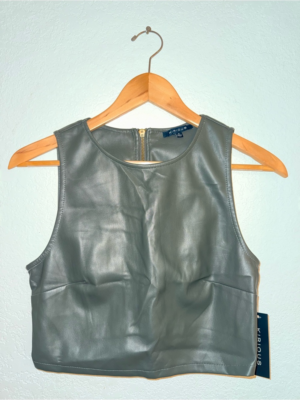 Faux Army Green leather Crop Tank Top